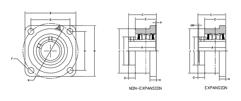 r2000 bearing square flange diagram